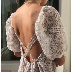 For Love & Lemons White Lace Maxi Dress with Puff Sleeves